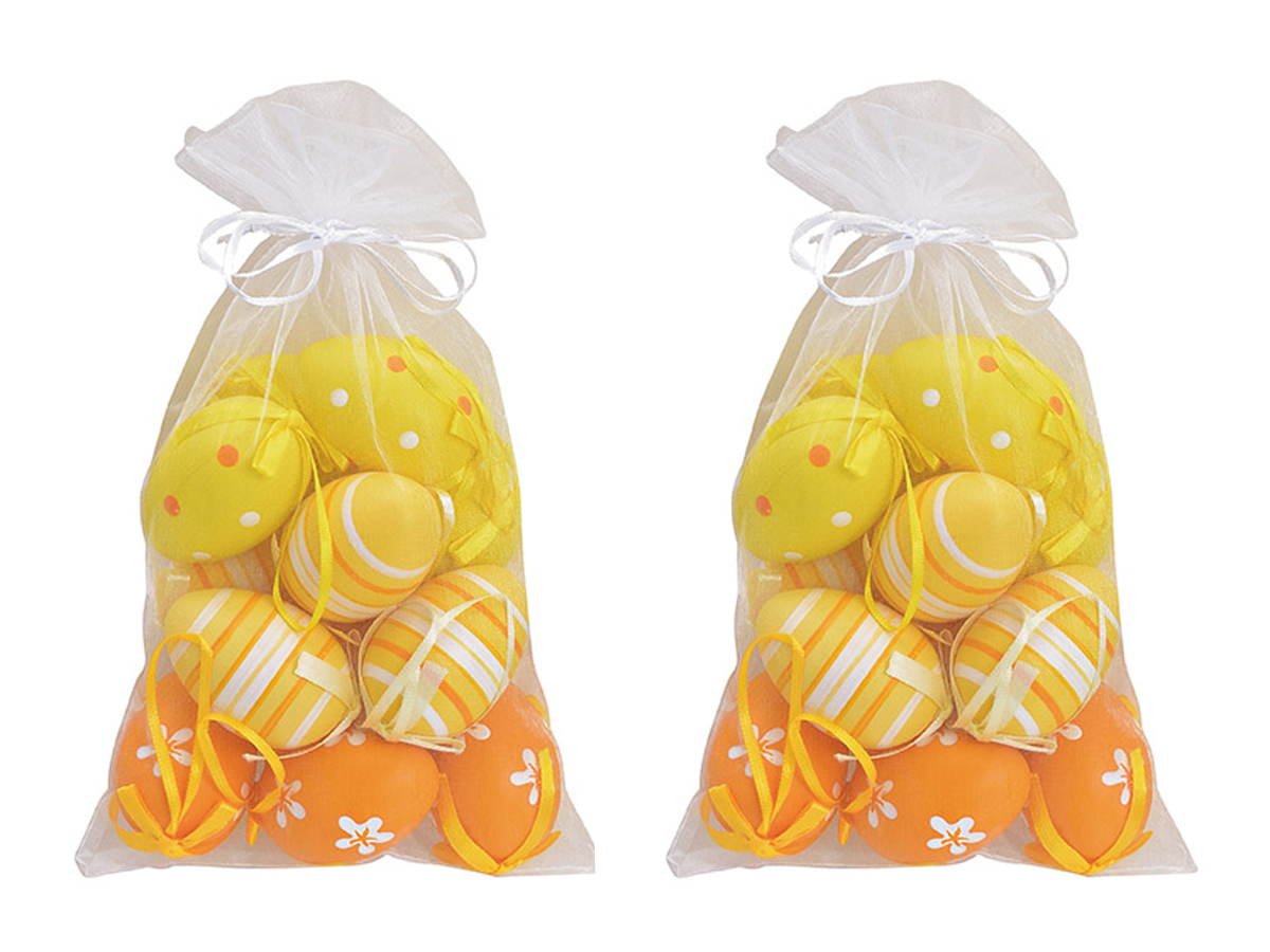 Hänger Set 24 Ostereier aus Kunststoff in Beutel - Osterdeko Ø4xH6cm GELB