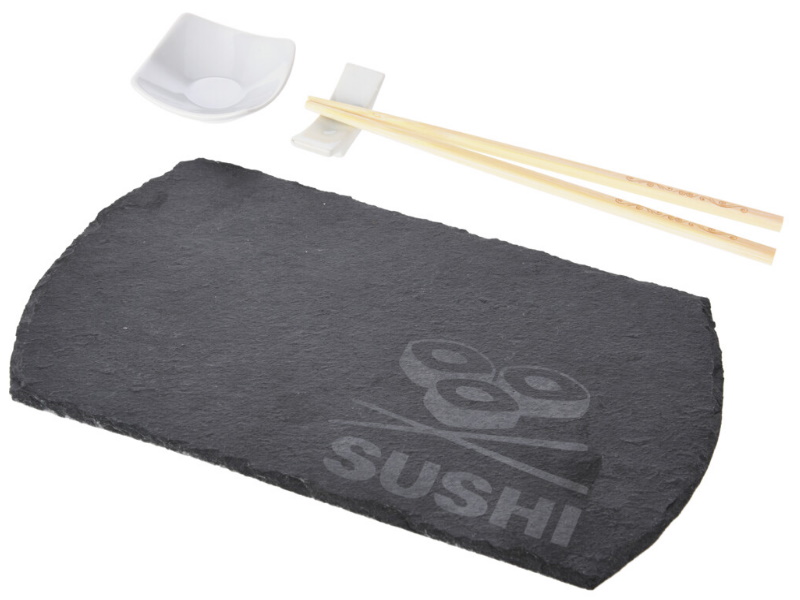 Exklusives Sushi-Set 5 tlg. Service mit Schieferplatte Schalen Stäbchen für 1 Personen