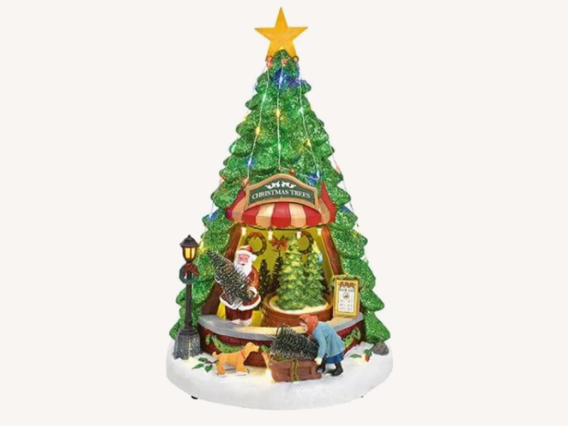 Exklusive XL Winterszene -Christbaumstand mit Licht Musik und beweglichen Baum aus Kunststoff (bunt) B22 x H33 x T22cm
