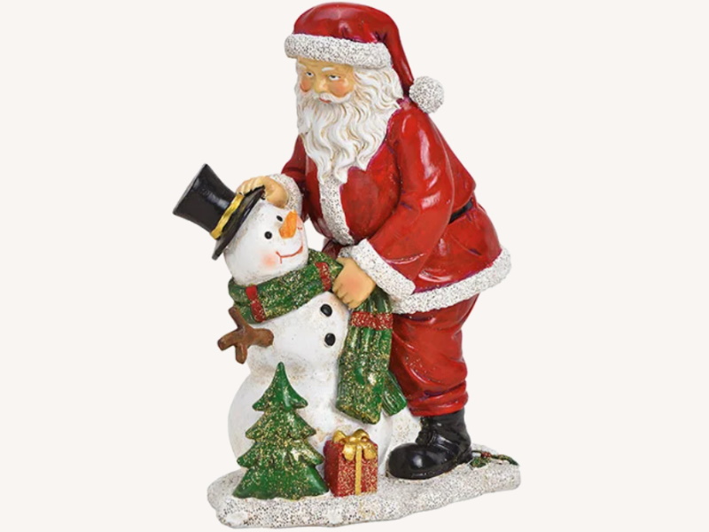 Dekofigur Nikolaus mit Schneemann aus Poly Winterszene Aufsteller Weihnachtsdeko klassische Farben (bunt) B14 x H18 x T9cm