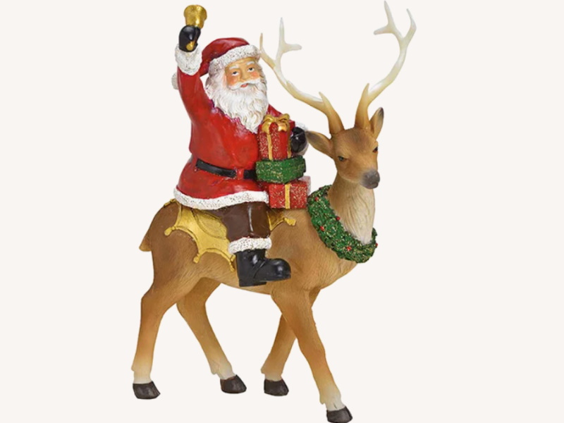 Dekofigur Nikolaus auf Rentier aus Poly Winterszene Aufsteller Weihnachtsdeko klassische Farben (bunt) B16 x H22 x T9cm
