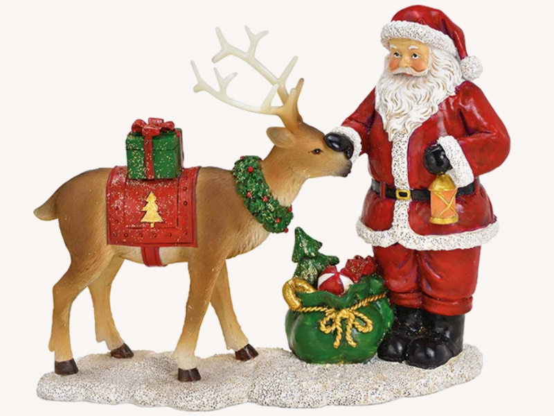 Dekofigur Nikolaus mit Rentier aus Poly Winterszene Aufsteller Weihnachtsdeko klassische Farben (bunt) B19 x H15 x T8cm