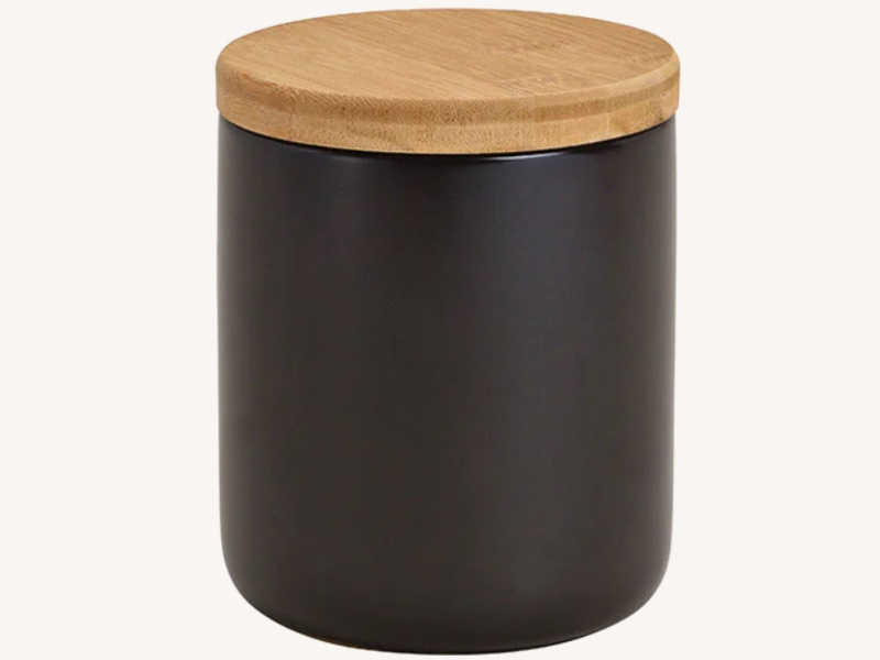 Vorratsdose mit Deckel aus Bambus - Dose aus Keramik zur Aufbewahrung Zucker Mehl Müsli (schwarz) B10 x H12 x T10cm