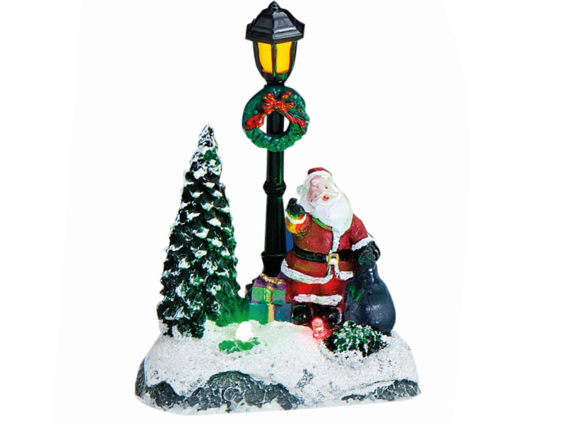Miniatur Weihnachtsfigur Winterszene Lichthaus Winterwelt Figur - Weihnachtsmann an Laterne - aus Poly (bunt) B8 x T5 x H12cm