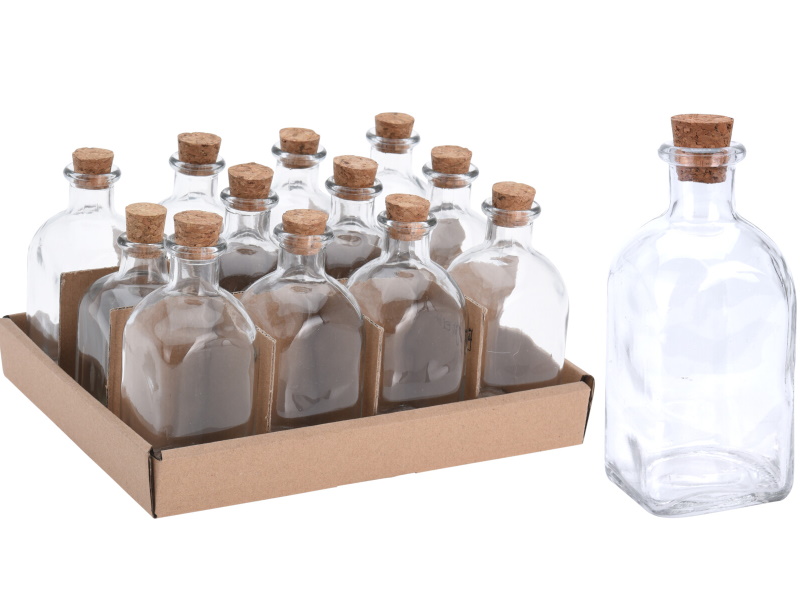 12er-Set Flasche eckig Glas mit Korken je 120 ML für Sirup Likör Schnaps Saft