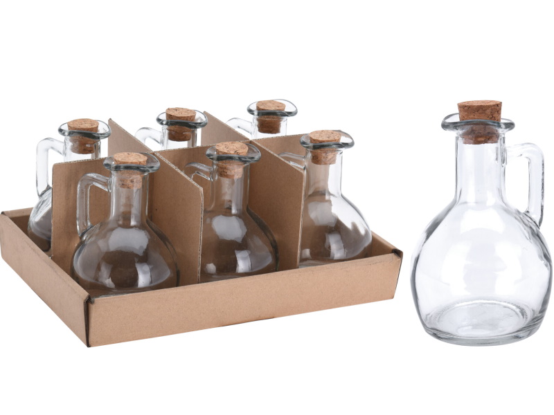 6er-Set Öl- / Essigflasche Klassisch mit Korken 150ml - ideal für Gastronomie D7,5xH12cm