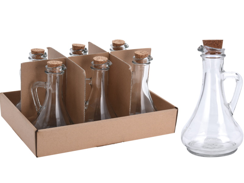 6er-Set Öl- / Essigflasche Klassisch mit Korken 300ml - ideal für Gastronomie - D… x H…