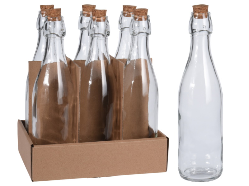 6er-Set Flasche 500ml aus Glas mit Korken - für selbst gemachten Sirup uvm. D7xH27,5cm