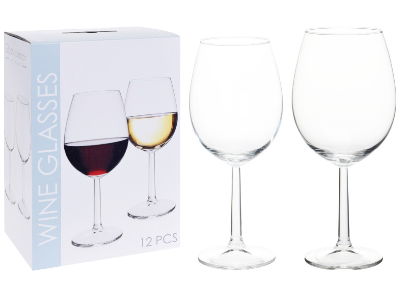 12er-Set Weinglas klassische Form - je 6x Rot (580ml) - und Weisswein (430ml)