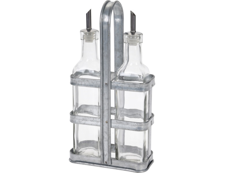 3tlg. Bistro-Set Öl- und Essigflasche mit Dosierer- je Flasche 250ml mit Ständer