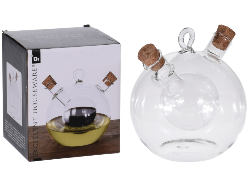 Öl- Essigflasche aus Glas mit Korken kombiniert klassisch mediterran D12 x H11CM