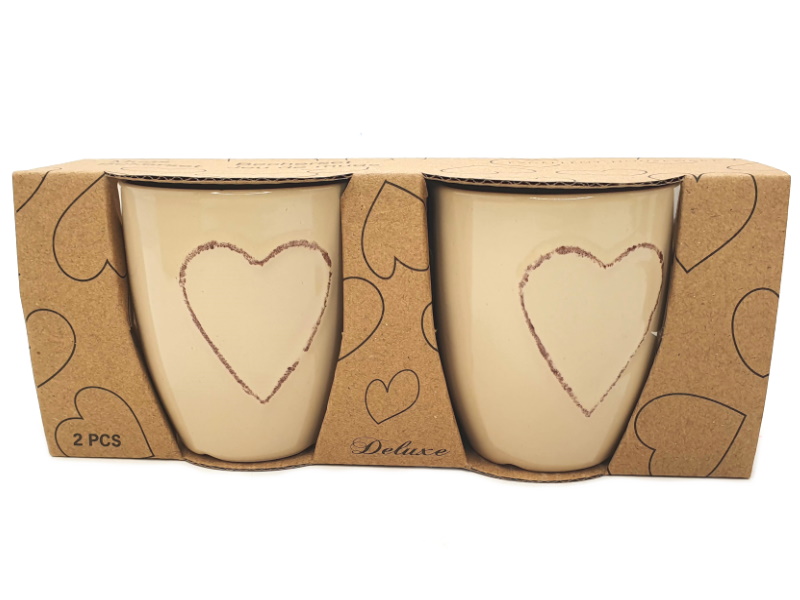 2er-Set Kaffeebecher Teetasse "Herz" je 200ML Geschenkset (beige) D6,8xH8cm