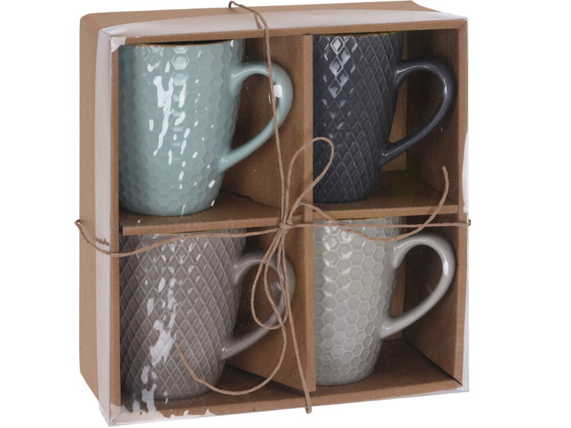4er-Set Kaffeebecher Teetasse je 300ML Geschenkset (mint taupe grau) D9xH13xB11CM