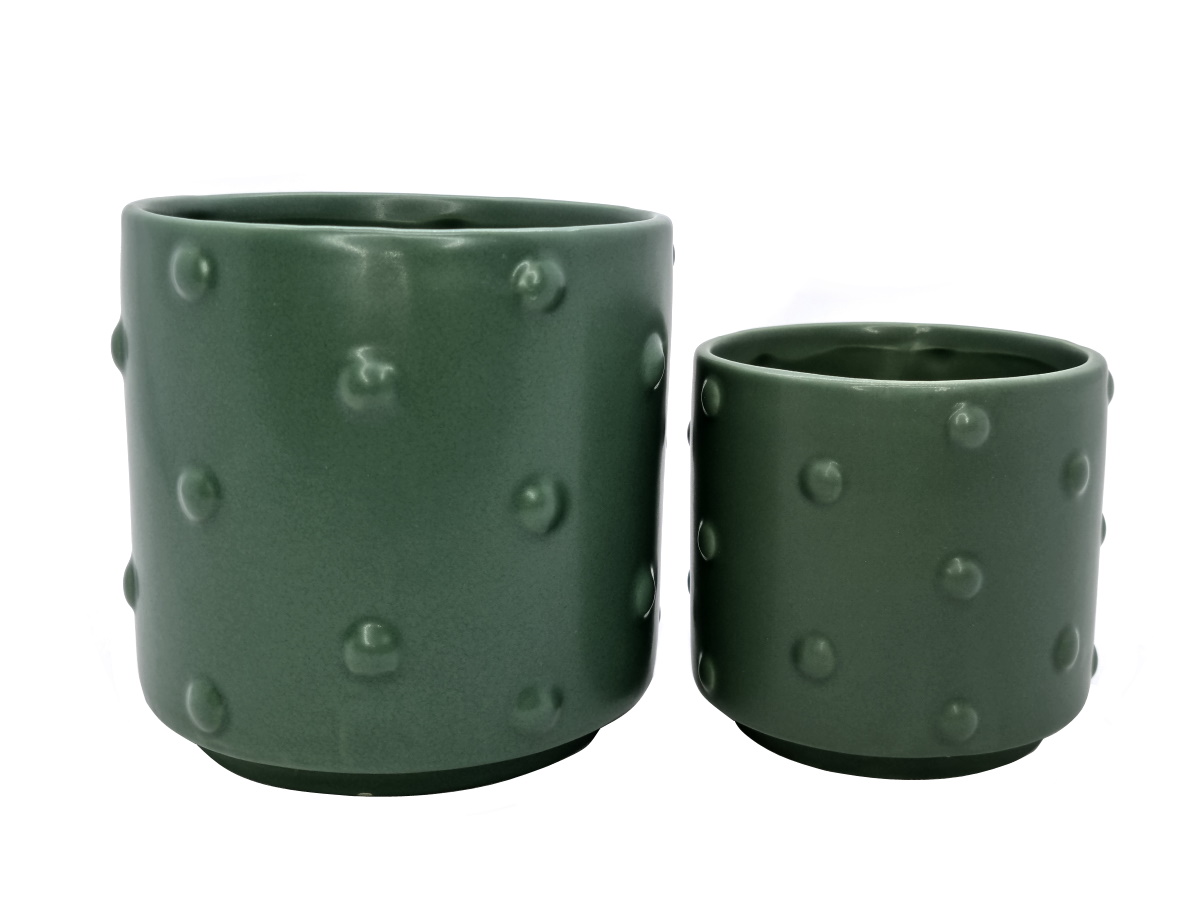 2er-Set Übertöpfe Green Dot aus Keramik Blumentopf Pflanztopf (Grün)