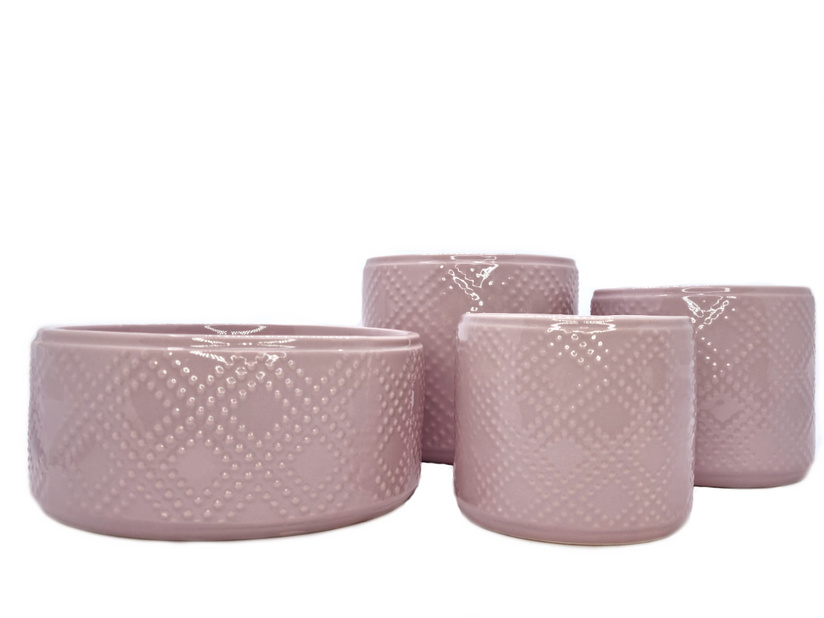 Spring-Set "Prickad" Pflanzgefäße aus Keramik 4 Teile Übertopf Schale (Altrosa)
