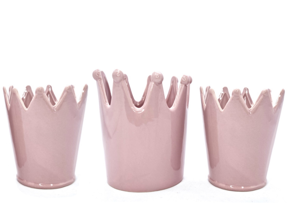 3 teiliges Crown-Set aus Keramik Topf Übertopf Blumentopf Krone Dekotopf