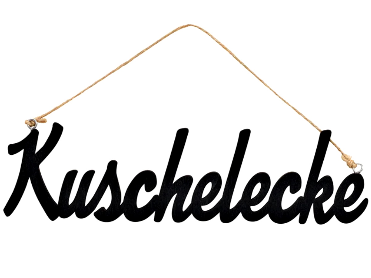Hänger Schriftzug Kuschelecke aus Holz Deko-Anhänger Wandschmuck (Schwarz) B22xH6cm