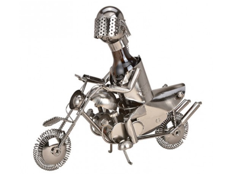 Figur Flaschenhalter für Bierflasche "Motorradfahrer" aus Metall (silber) Breite