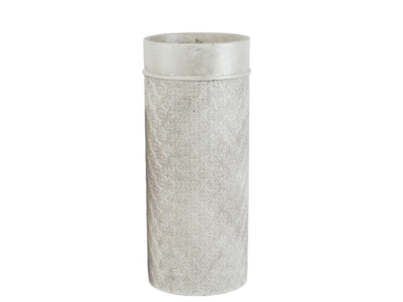 Vase „Minea“ aus Zement im orientalischen Stil Shabby-Look (weiss silber) - Blumenvase Dekovase - Ø 14,2cm x Höhe 30cm