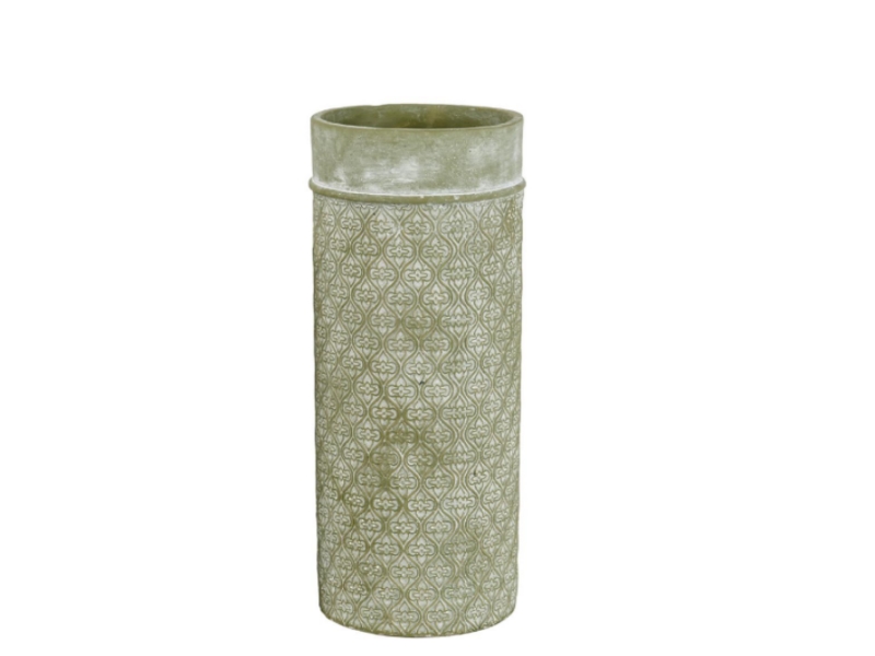 Vase „Minea“ aus Zement im orientalischen Stil Shabby-Look (grün weiss) - Blumenvase Dekovase - Ø 14,2cm x Höhe 30cm