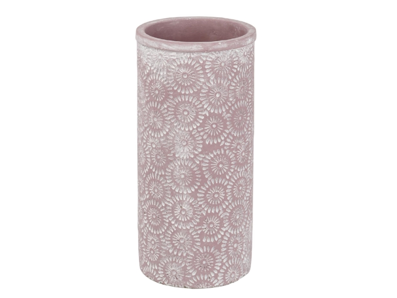 Vase „Solaris“ aus Zement mit Sonnensymbolen Shabby-Look (lila weiss) – Blumenvase Dekovase – Ø 14cm x Höhe 30cm