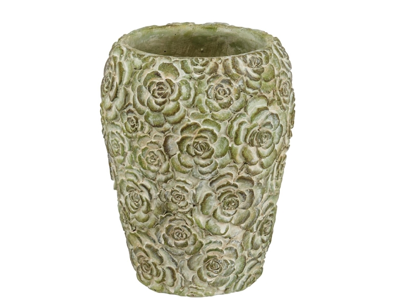 Vase „Sikara“ aus Zement mit tollen Blumenmuster Shabby-Look (grün) – Blumenvase Dekovase - Ø 17,5cm x Höhe 23cm