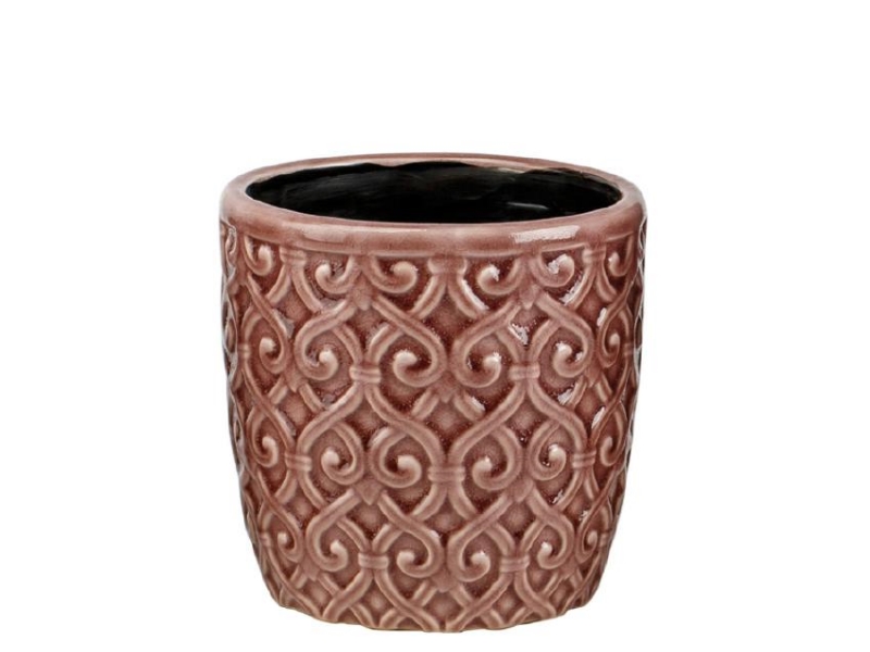 Topf „Sonato“ aus Keramik mit edlem Muster (lila) - Dekotopf Pflanztopf Blumentopf Übertopf – Ø 15,5cm x Höhe 15cm