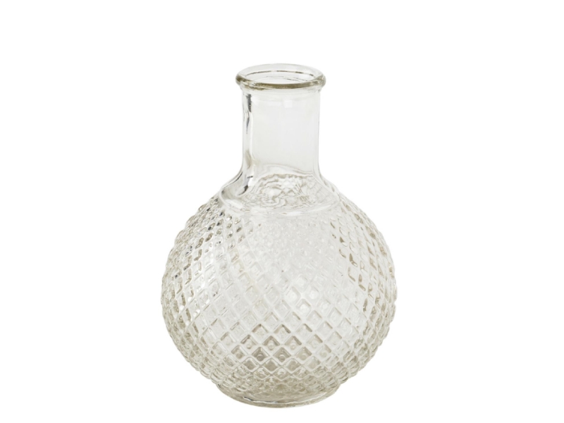 Vase aus Glas „Mage“ bauchig (klar) - Dekoflasche Zierflasche Flaschenvase - Ø 12cm x Hoehe 18,5cm (Oeffnung Ø 3,5cm)