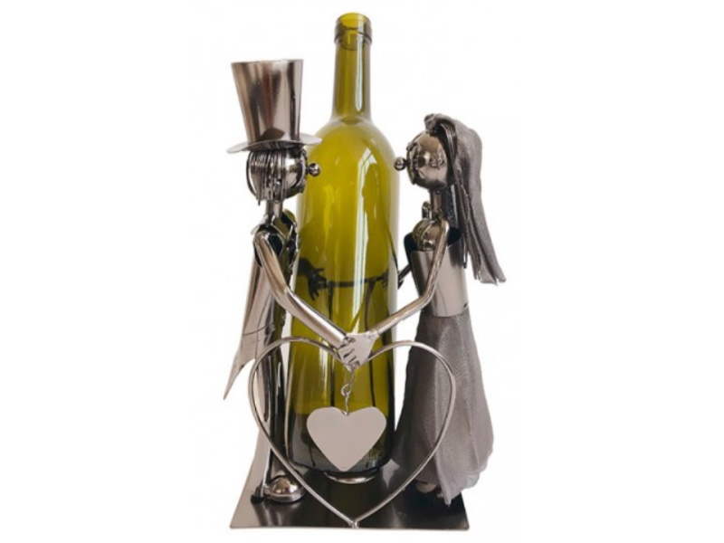 Flaschenhalter für Weinflasche "Hochzeitspaar mit Herz" aus Metall  () Breite cm