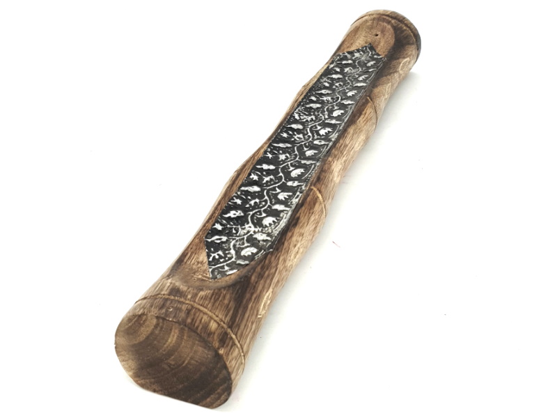 Räucherstäbchenhalter Indien aus Holz ovales Muster (braun silber) Breite 30cm x