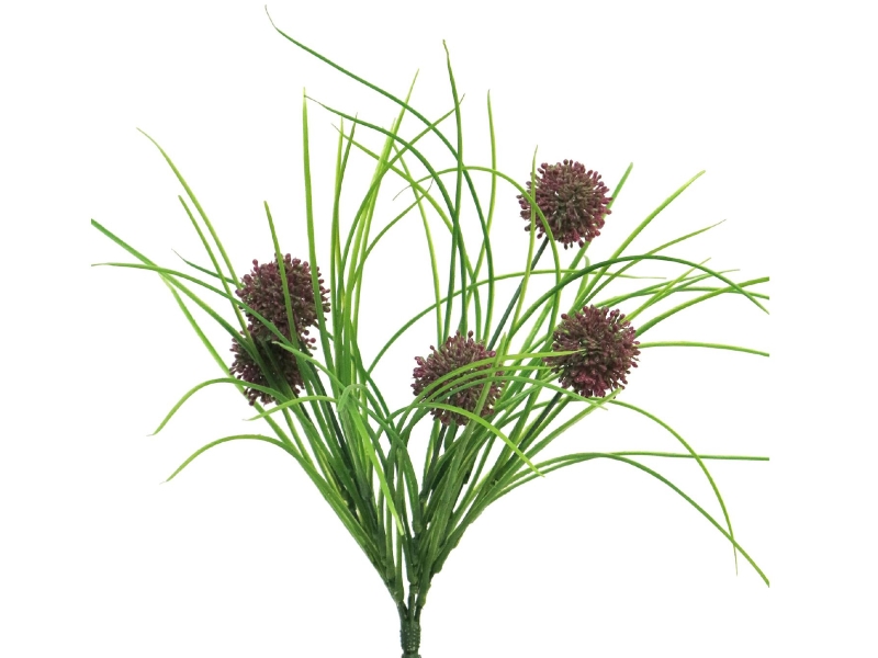 Allium Busch (violett) - Kunstblume mit 5 Blüten und Blätter am Stiel – Gesamthoehe 39cm