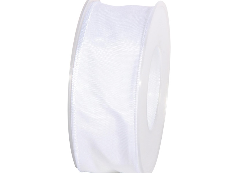 Dekoband mit Draht - Satinband Geschenkband - 40 mm x 25 m Weiß