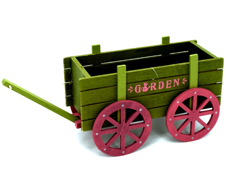 Deko-Karre - Wagen Handkarre aus Holz b22h13,5t11cm in grün und pink
