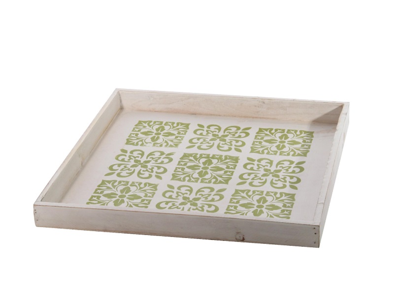 Deko-Tablett Mariso Holz grün weiss 32x32x3cm
