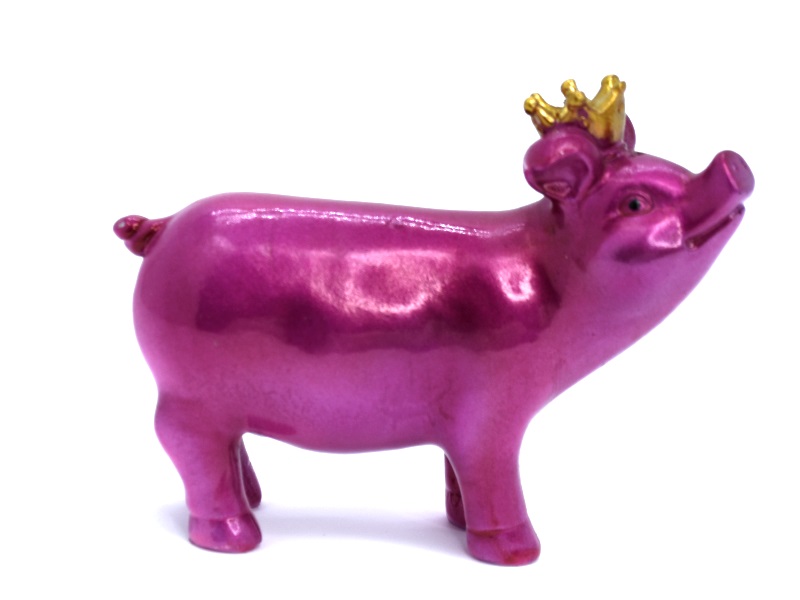 Schwein mit Krone - Glücksschwein aus Poly in Metallic pink Höhe12cm