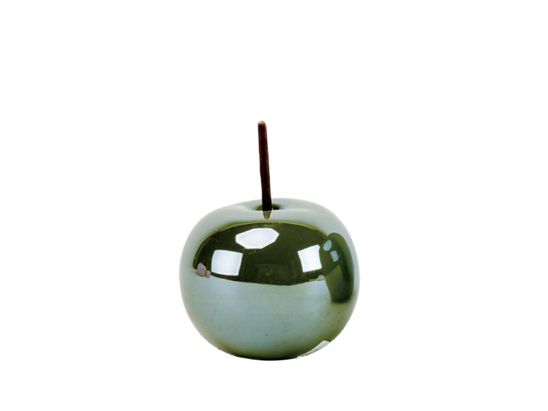 Deko-Figur „Apfel“ mit Stiel aus Keramik in Lüster - grün dunkel - Ø8,5xH10cm
