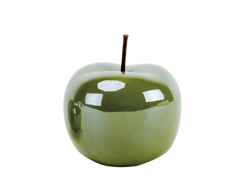 Deko-Figur „Apfel“ mit Stiel aus Keramik in Lüster - grün dunkel - Ø12xH12cm