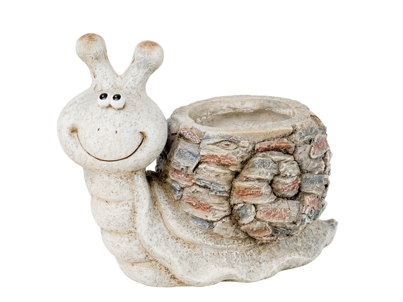 Deko-Figur Schnecke in Steinoptik aus Poly Pflanzgefäß - creme braun - B31xT18xH
