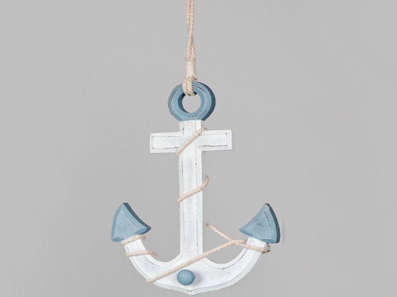 Schöner Holz-Anker - Blau-Weiß - im Shabby-Look mit Seil zum Hängen H25cm