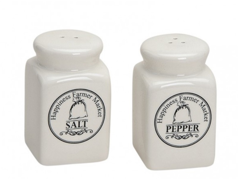 Salz- und Pfefferstreuer Keramik "Salt & Pepper" B5/T5/H7 cm Retro-Stil weiß