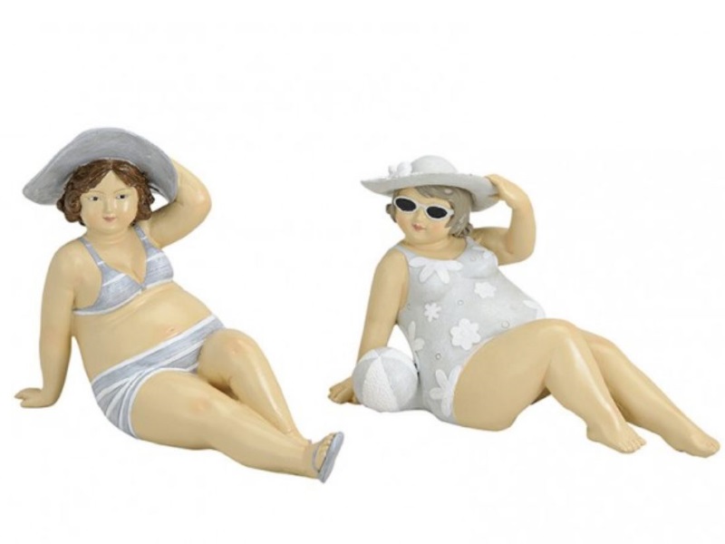 2er Set Badenixen aus Poly - Figuren sitzende Frauen im Badeanzug - B18cm H14cm