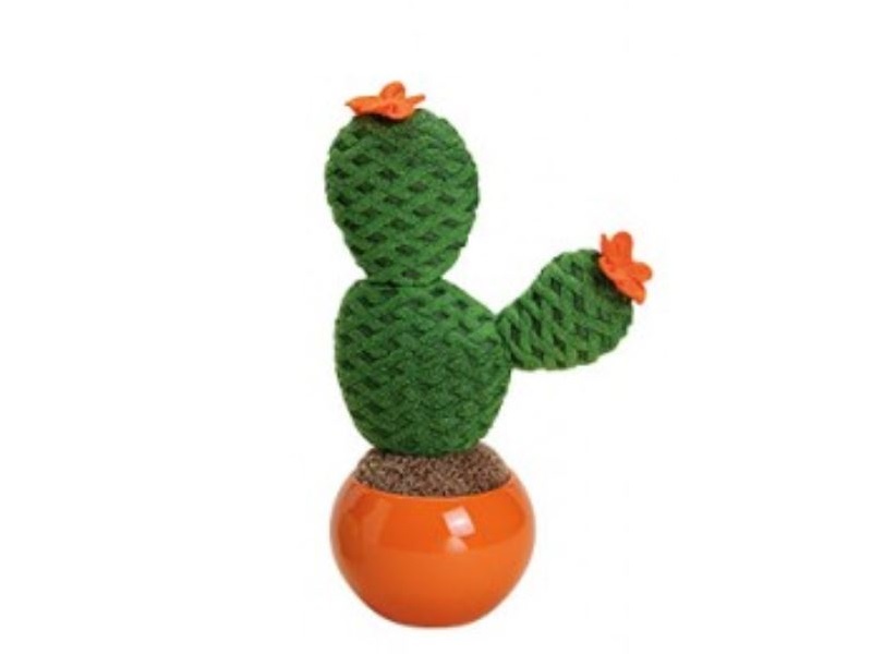 XL Kaktus aus Textil gefüttert mit Blüten in Keramiktopf - Höhe 28cm oranger Top