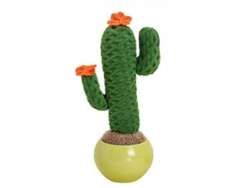 XL Kaktus II aus Textil gefüttert mit Blüten in Keramiktopf - Höhe 28cm grüner T