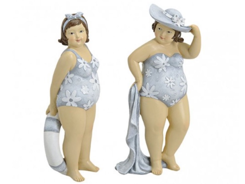 2er Set Badenixen aus Poly - Figuren stehend Frauen im Badeanzug - B9cm H21cm T6