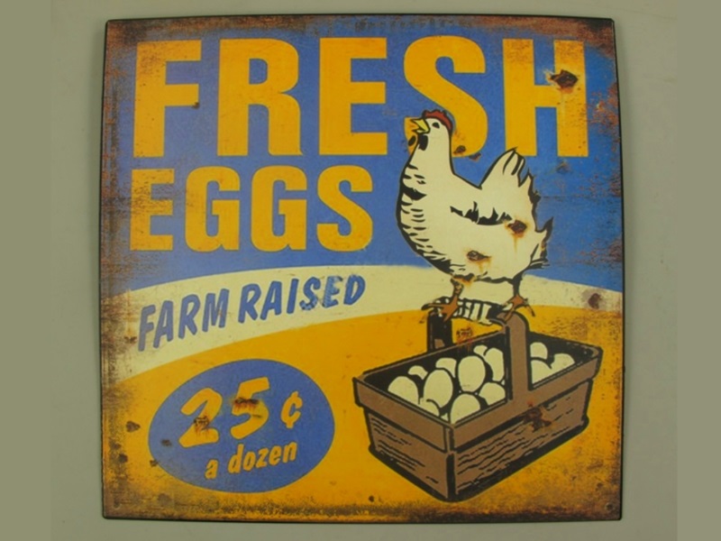 Wandschild Retro "Fresh Eggs" H30 x B30 cm Shabby
