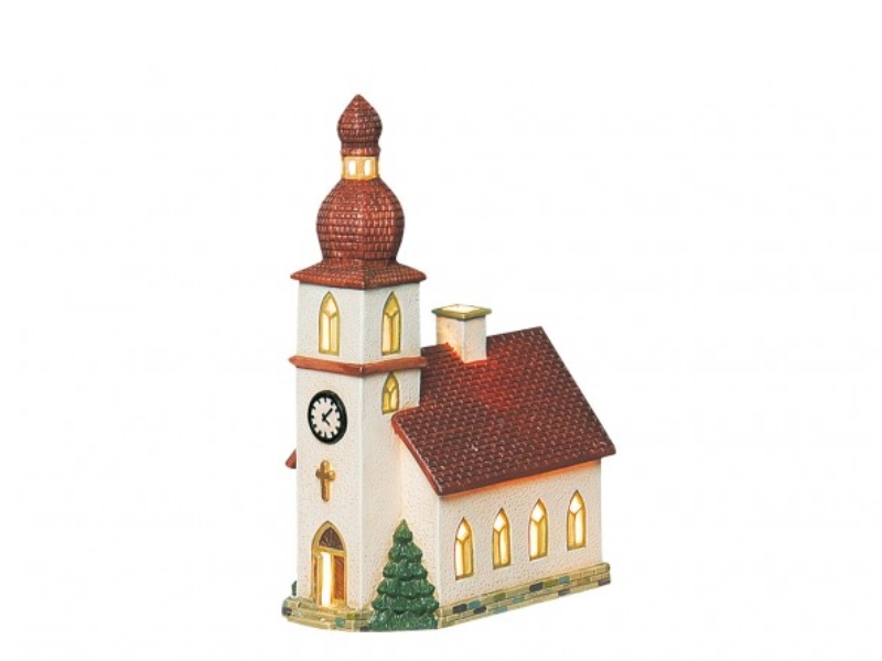 Kirche in Bayern aus Porzellan – Windlicht Lichthaus Miniatur-Modell – B14 x T8 x H21 cm