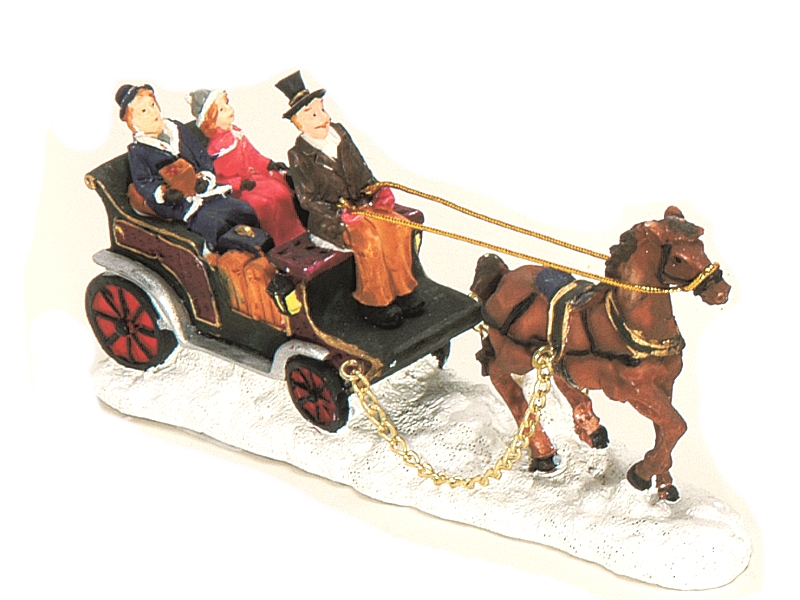 Weihnachtliche Miniatur-Figuren Winterwelt-Szene aus Poly – offene Pferdekutsche