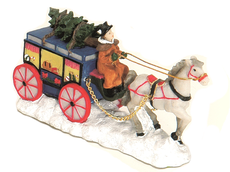 Weihnachtliche Miniatur-Figuren Winterwelt-Szene aus Poly – Pferdekutsche mit We