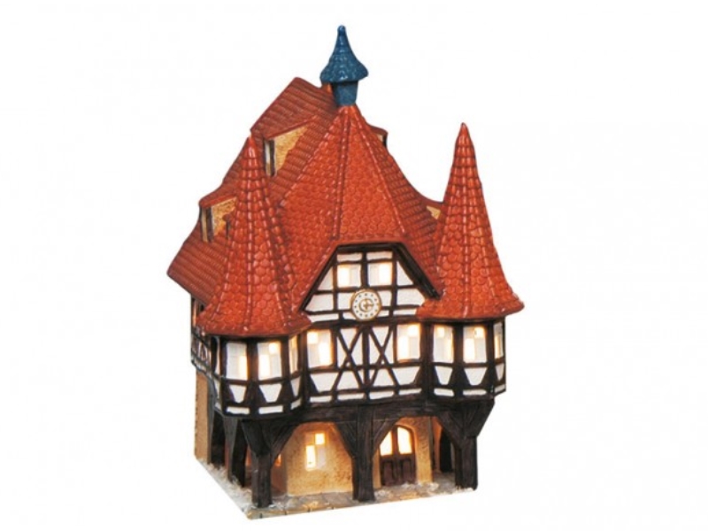Rathaus in Michelstadt Odenwald aus Porzellan – Windlicht Lichthaus Miniatur-Mod