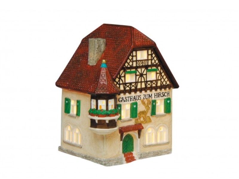 Gasthaus „Zum Hirsch“ aus Porzellan – Windlicht Lichthaus Miniatur-Modell – B14